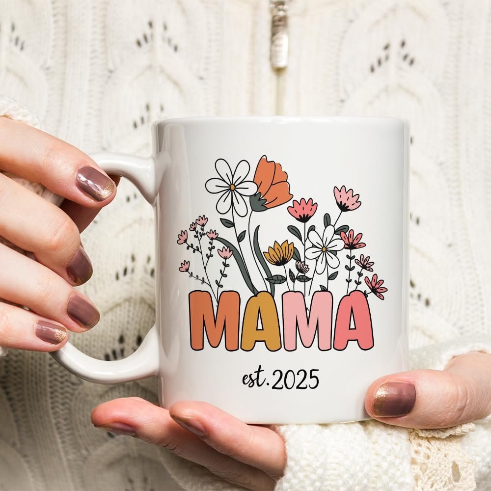 Mama Mug Est 2025, Cute New Mom Gift, Pregnancy Reveal, Baby Shower Coffee Cup 11 Oz