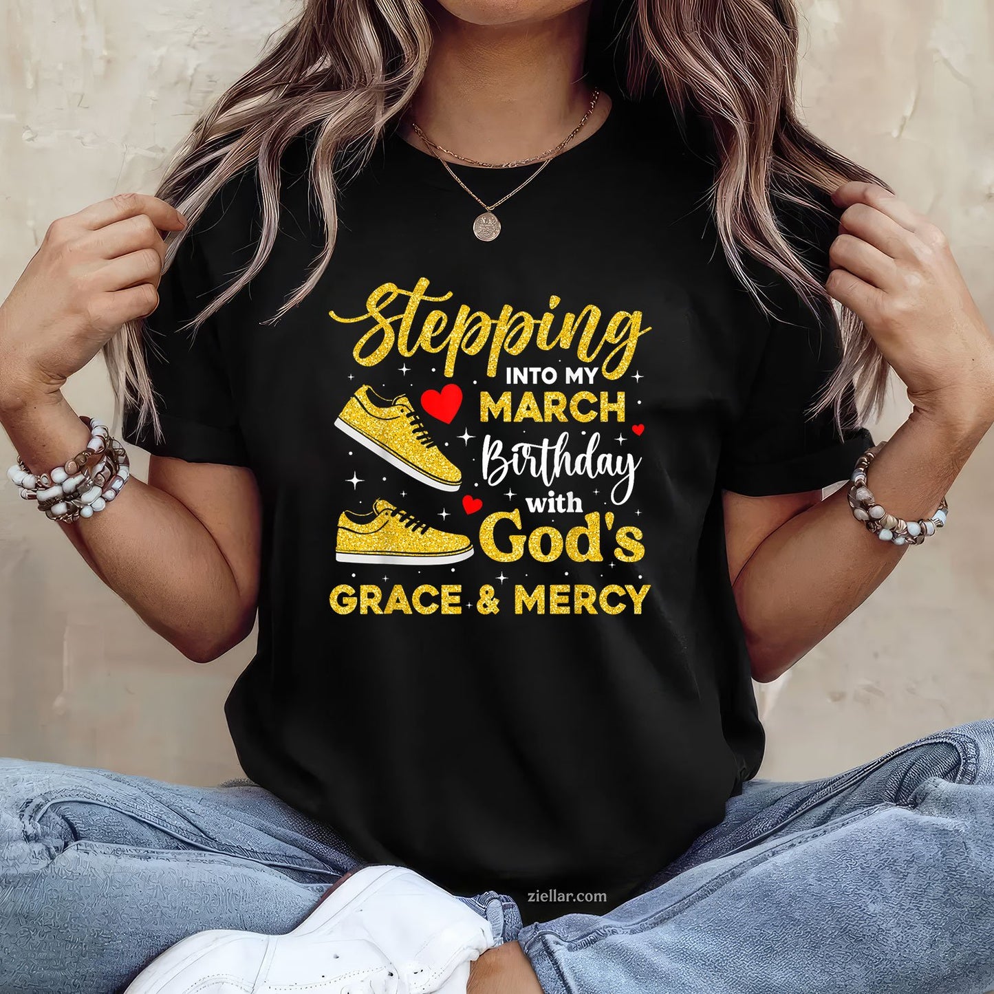 March Birthday with God’s Grace Tee and T-Shirt, Inspirational T-Shirt Gift for Women Adults