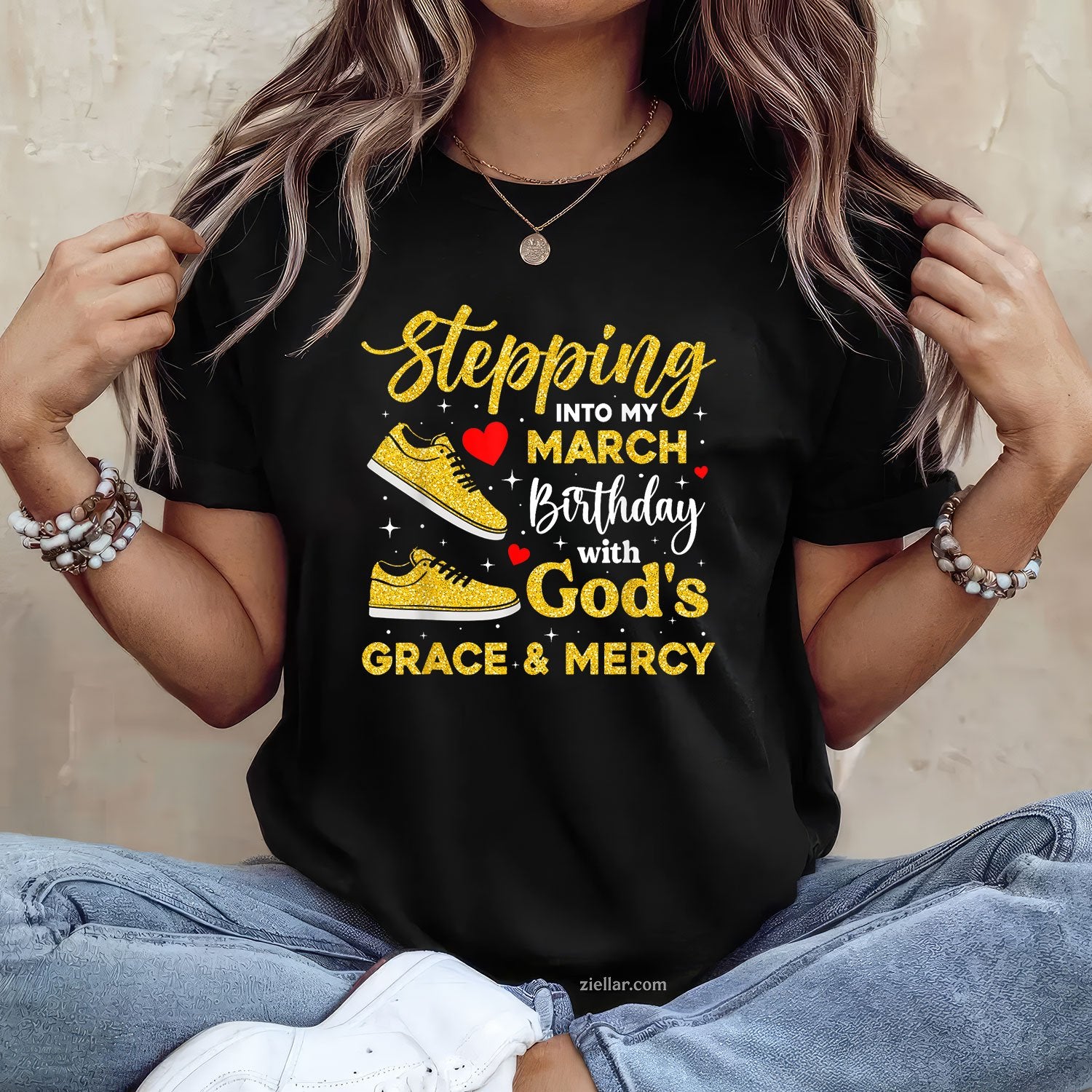 March Birthday with God’s Grace Tee and T-Shirt, Inspirational T-Shirt Gift for Women Adults