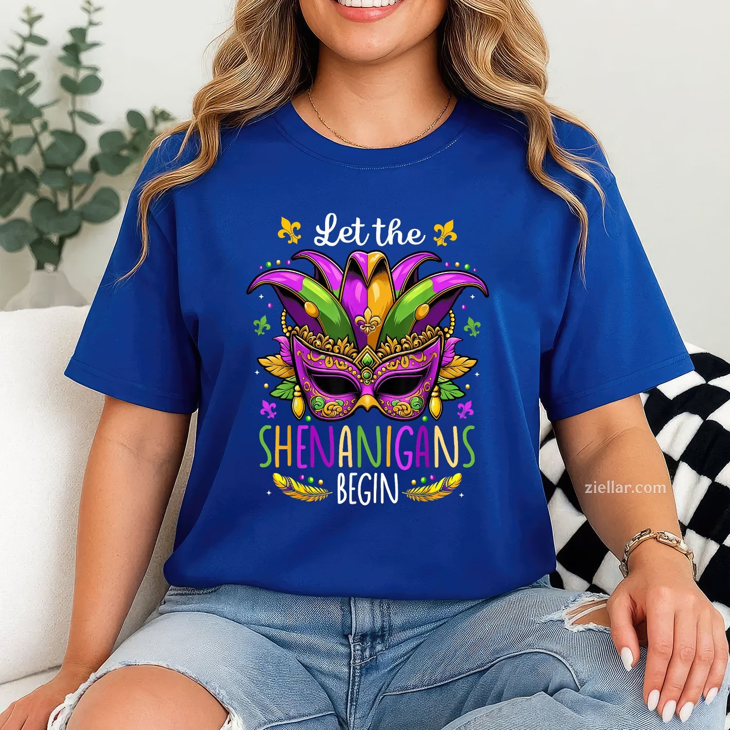 Mardi Gras Mask and Beads Tee and T-Shirt, Let the Shenanigans Begin T-Shirt for Men and Women Adults