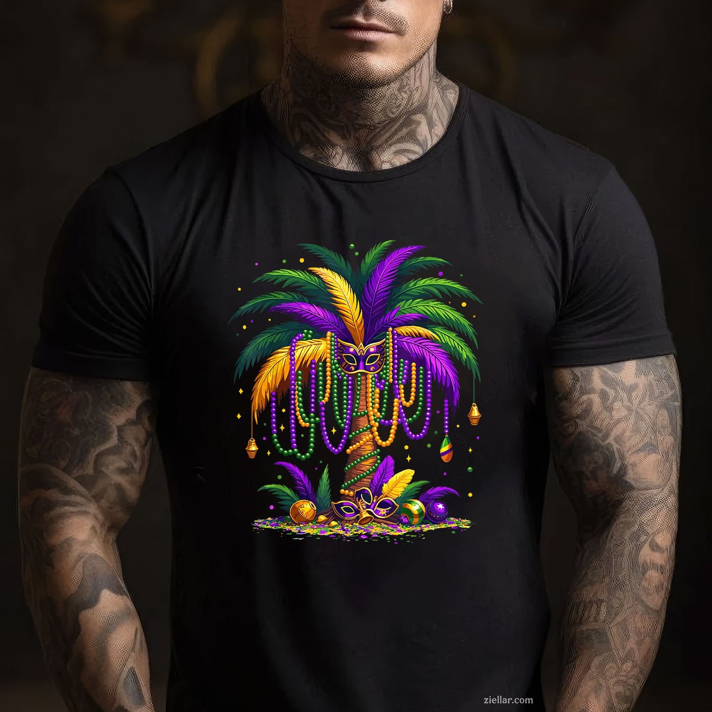 Mardi Gras Palm Tree Tee and T-Shirt, Hawaiian Tropical Party T-Shirt Gift for Men and Women Adults