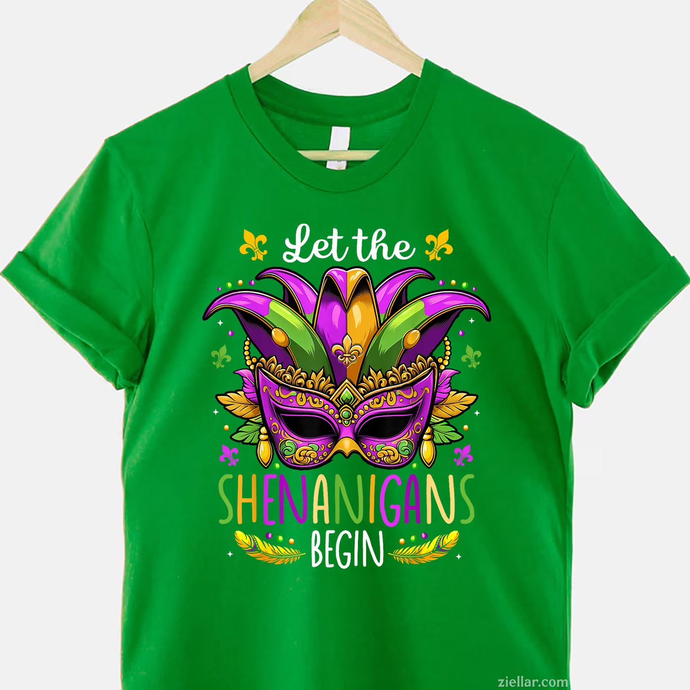 Mardi Gras Mask and Beads Tee and T-Shirt, Let the Shenanigans Begin T-Shirt for Men and Women Adults