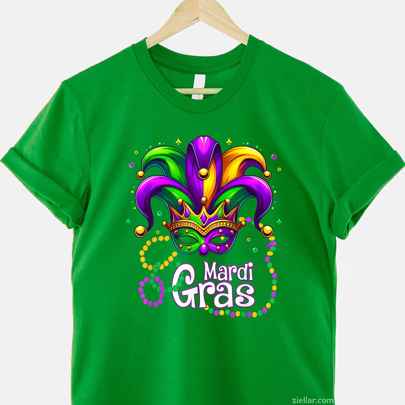 Mardi Gras Beads Mask Tee and T-Shirt, Carnival T-Shirt for Men and Women with Feathers and Hat