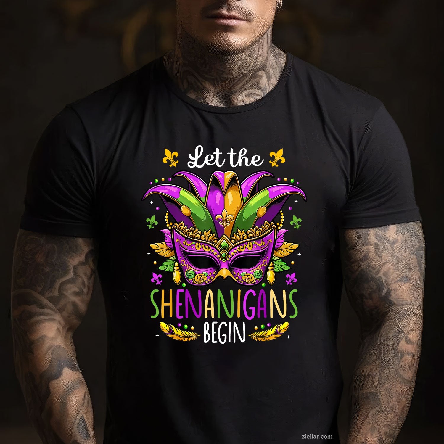 Mardi Gras Mask and Beads Tee and T-Shirt, Let the Shenanigans Begin T-Shirt for Men and Women Adults