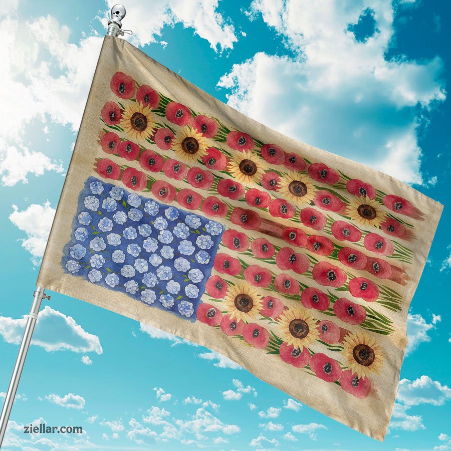 Memorial Day Poppy Garden Flag 12x18 Inch, Patriotic USA Floral Yard Decor