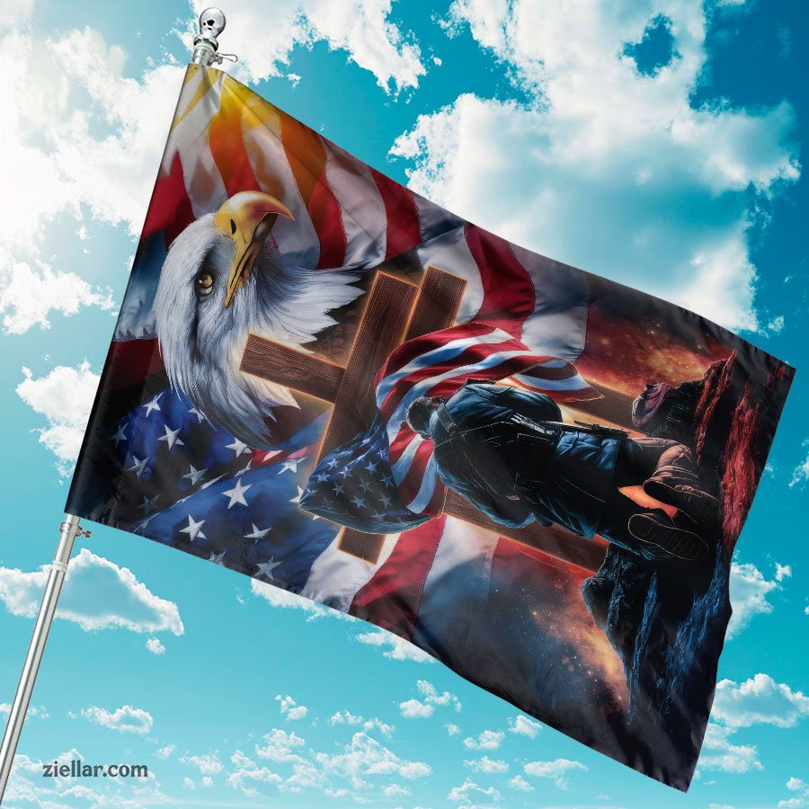 Memorial Garden Flag Soldier Eagle Cross USA Flag, Patriotic Outdoor Decoration