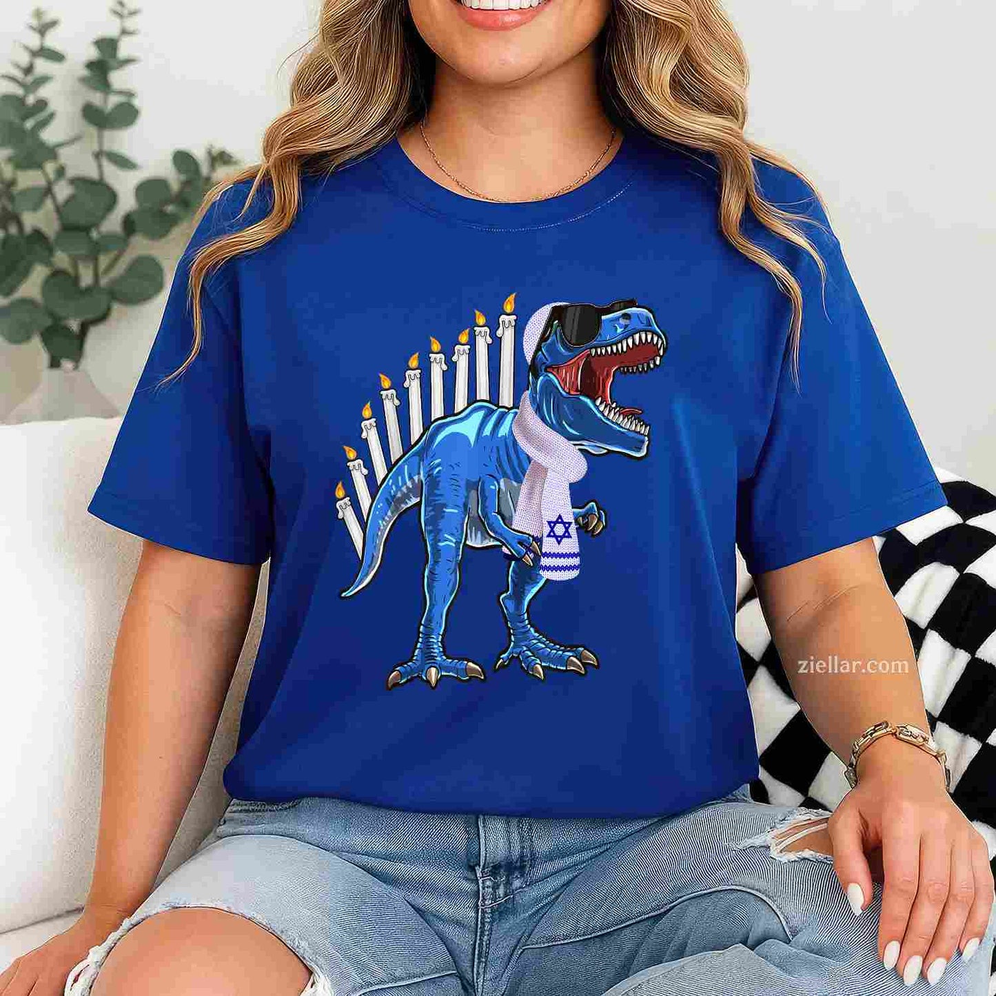 Menorasaurus Rex Shirt T Rex Dinosaur Hanukkah Gift For Boys T-Shirt_ Funny Holiday Tee For Men