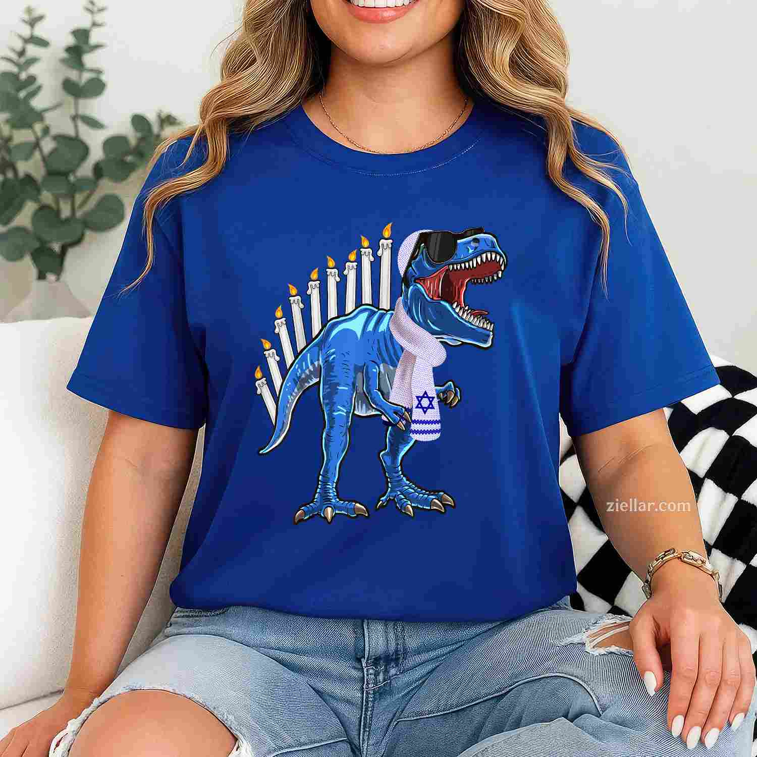 Menorasaurus Rex Shirt T Rex Dinosaur Hanukkah Gift For Boys T-Shirt_ Funny Holiday Tee For Men