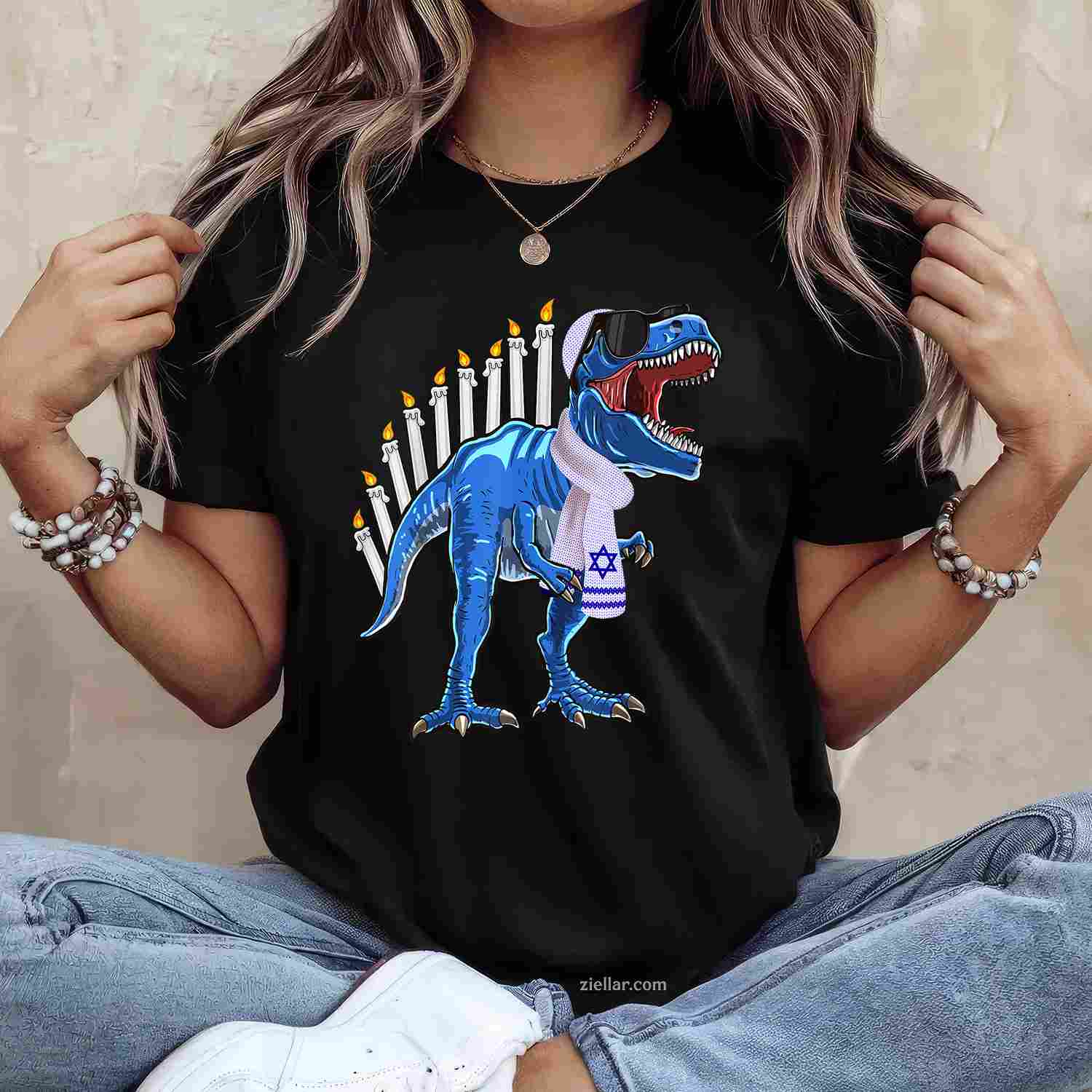 Menorasaurus Rex Shirt T Rex Dinosaur Hanukkah Gift For Boys T-Shirt_ Funny Holiday Tee For Men