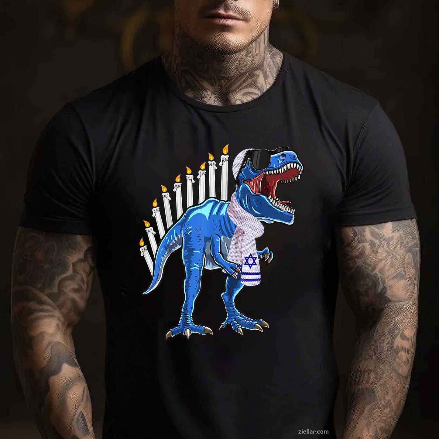 Menorasaurus Rex Shirt T Rex Dinosaur Hanukkah Gift For Boys T-Shirt_ Funny Holiday Tee For Men