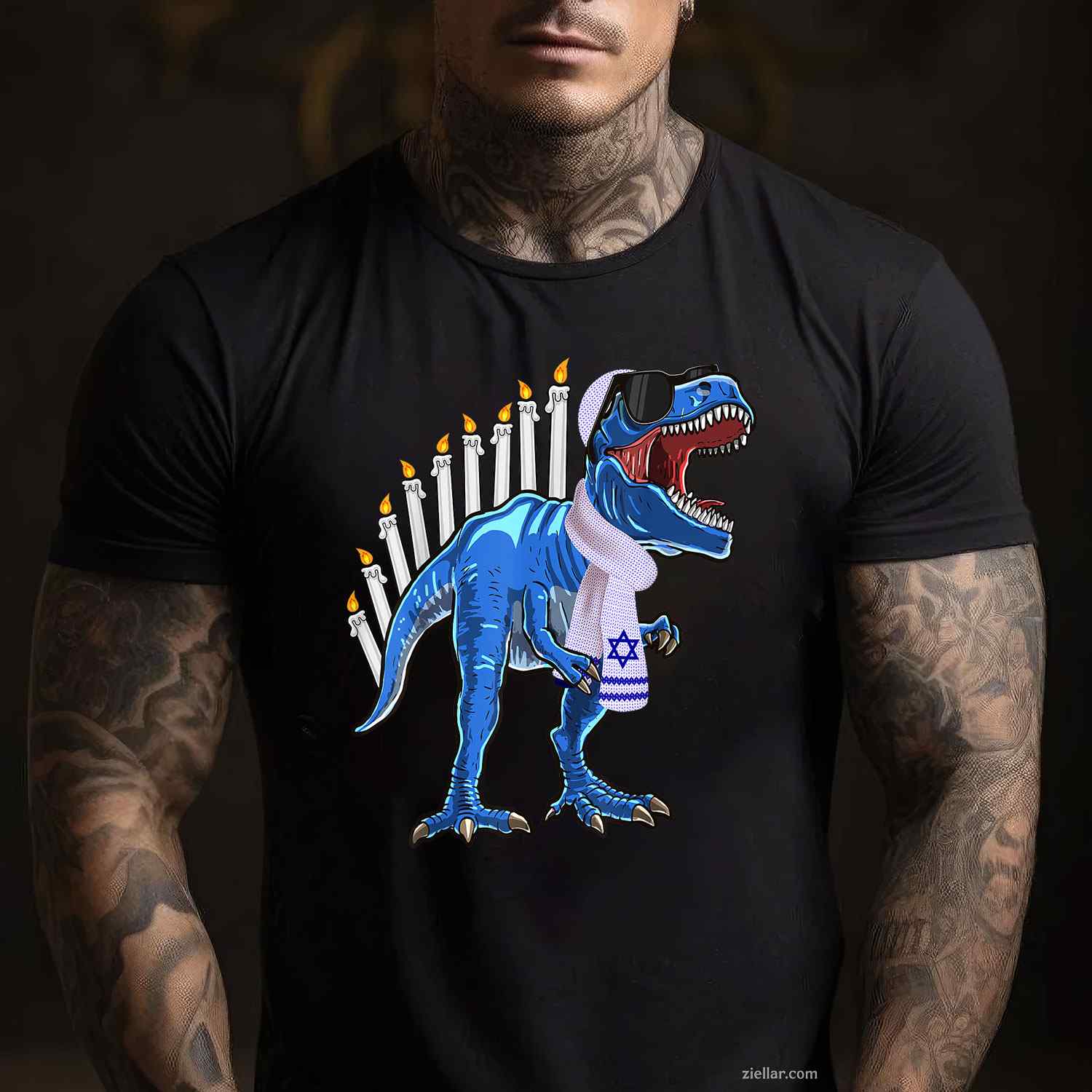Menorasaurus Rex Shirt T Rex Dinosaur Hanukkah Gift For Boys T-Shirt_ Funny Holiday Tee For Men