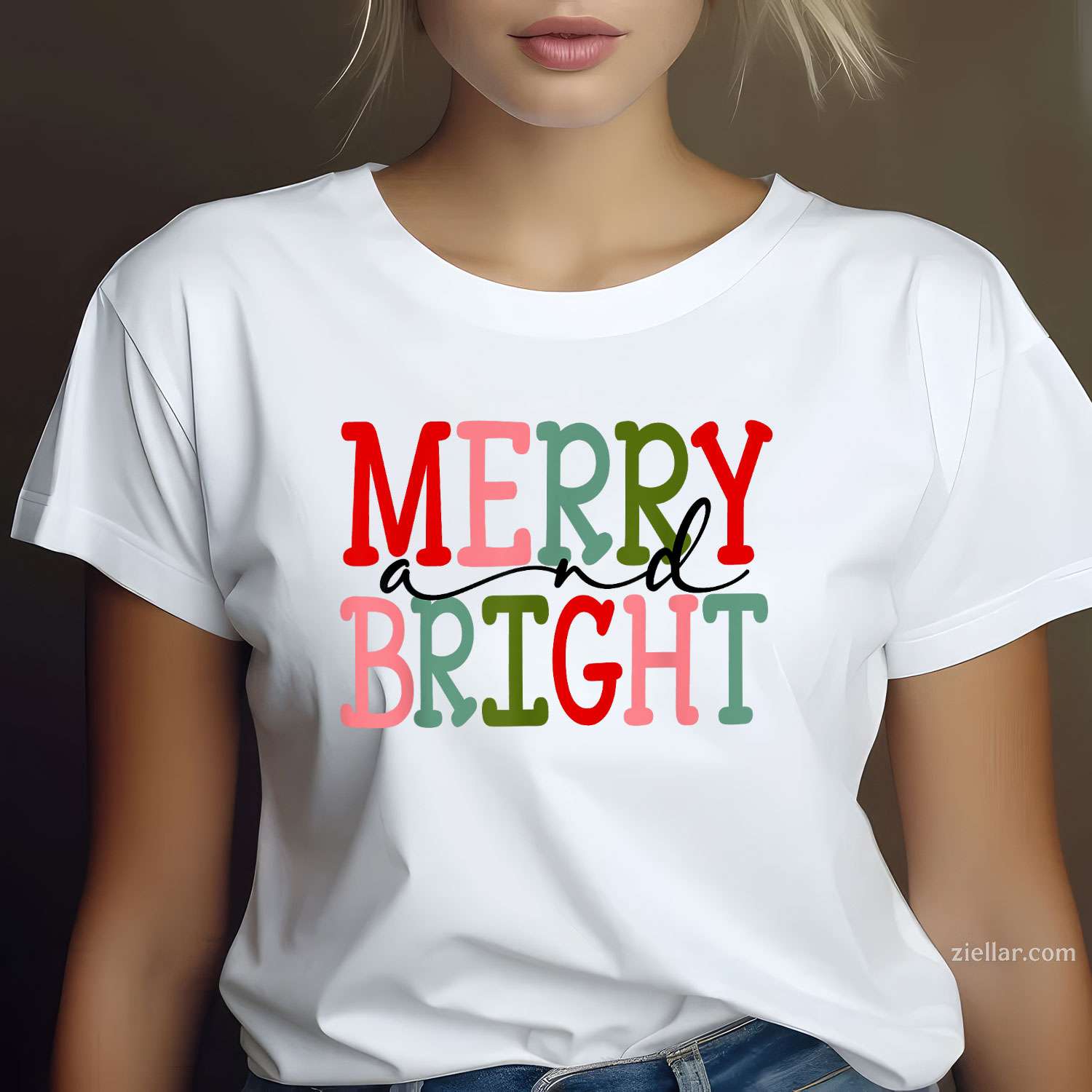 Merry And Bright Christmas Women Girls Cute T-Shirt, A Cute Merry And Bright Christmas Tee For Adults