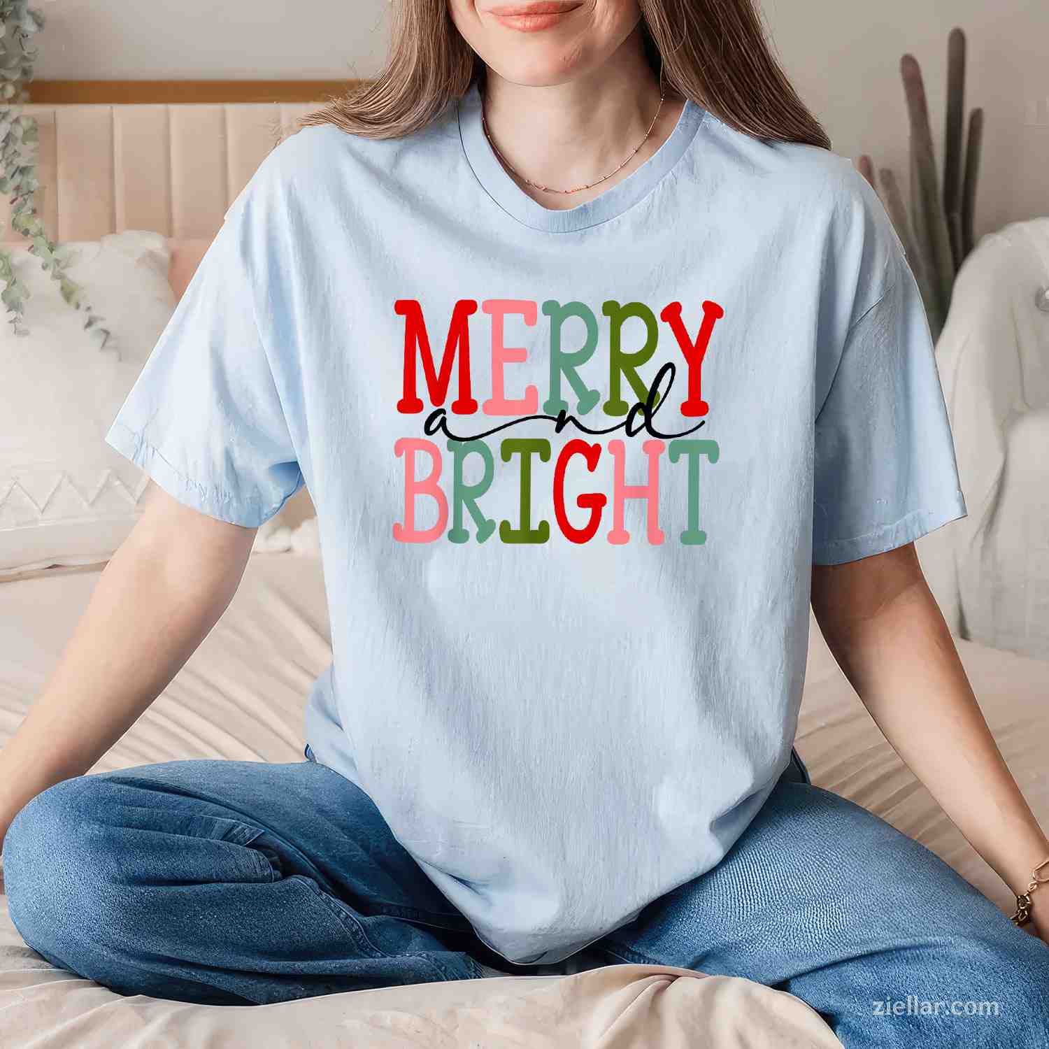Merry And Bright Christmas Women Girls Cute T-Shirt, A Cute Merry And Bright Christmas Tee For Adults