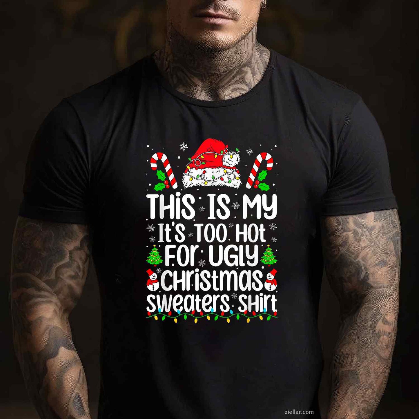 Merry Christmas Lights Red Santa Hat Xmas Family Men Women T-Shirt_ A Great Holiday Party Tee For Adults