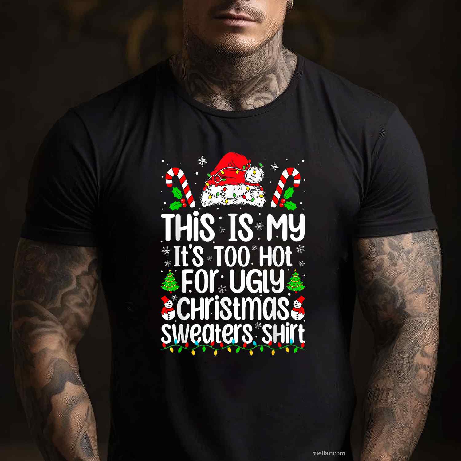 Merry Christmas Lights Red Santa Hat Xmas Family Men Women T-Shirt_ A Great Holiday Party Tee For Adults