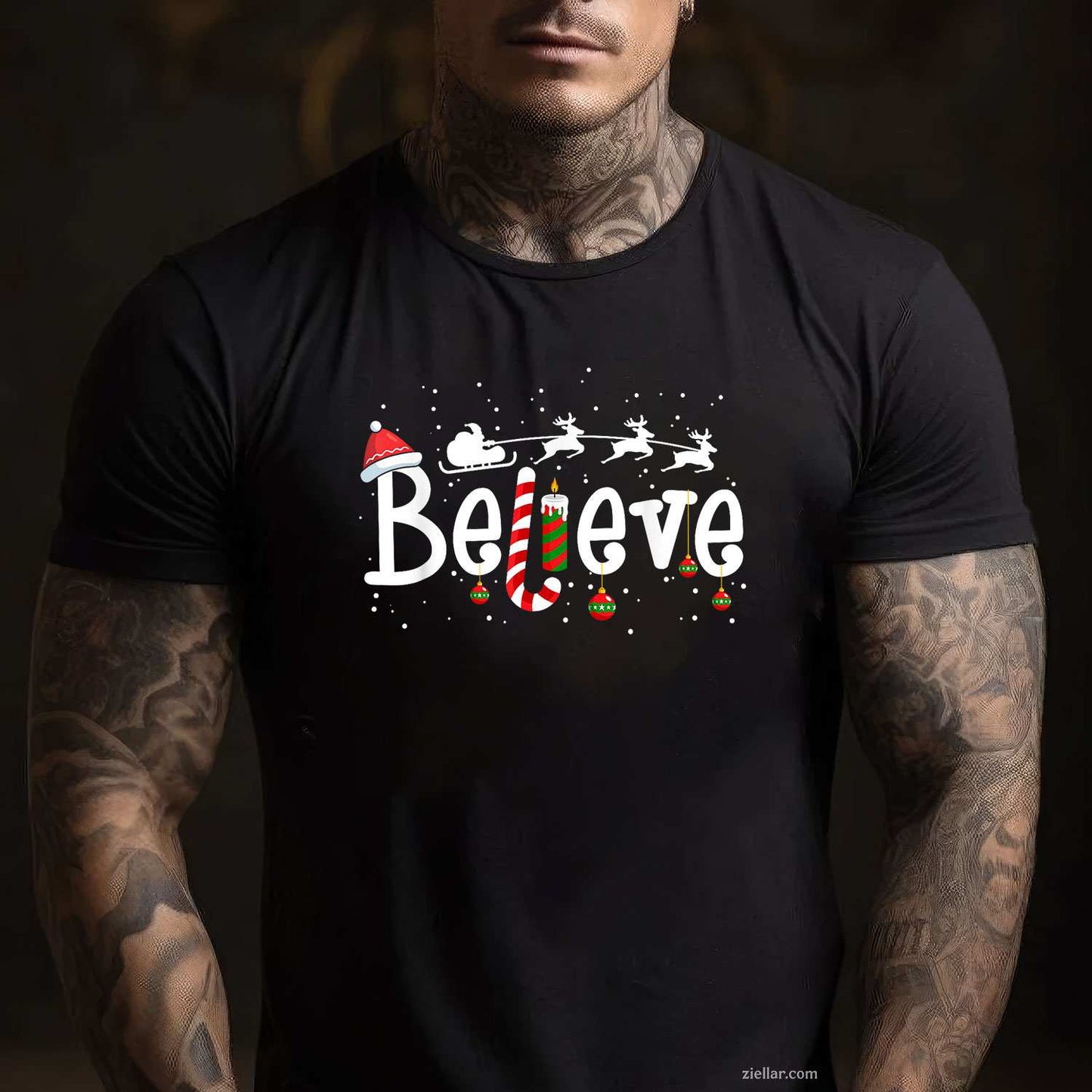 Merry Christmas Lights Red Santa Hat Xmas Family Men Women T-Shirt, A Christmas Light Family Matching Tee