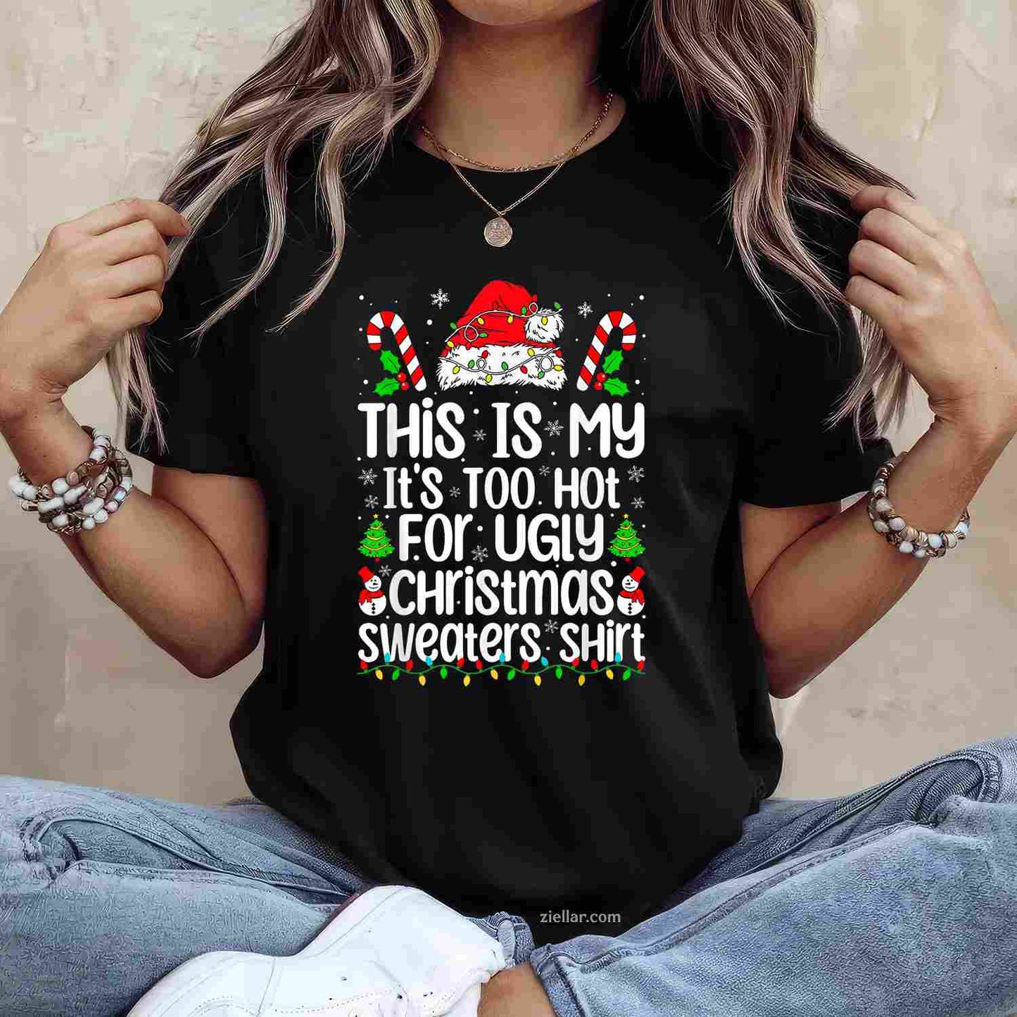 Merry Christmas Lights Red Santa Hat Xmas Family Men Women T-Shirt_ A Great Holiday Party Tee For Adults
