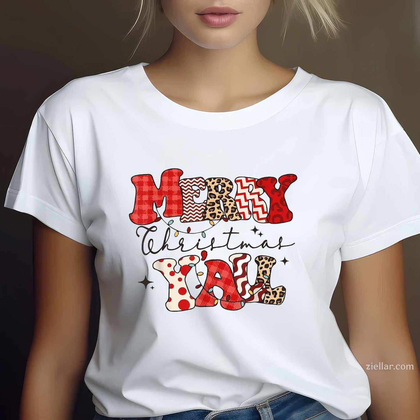 Merry Christmas Y'All Leopard Buffalo Pajama Family T-Shirt, A Merry Christmas Family Pajama Tee