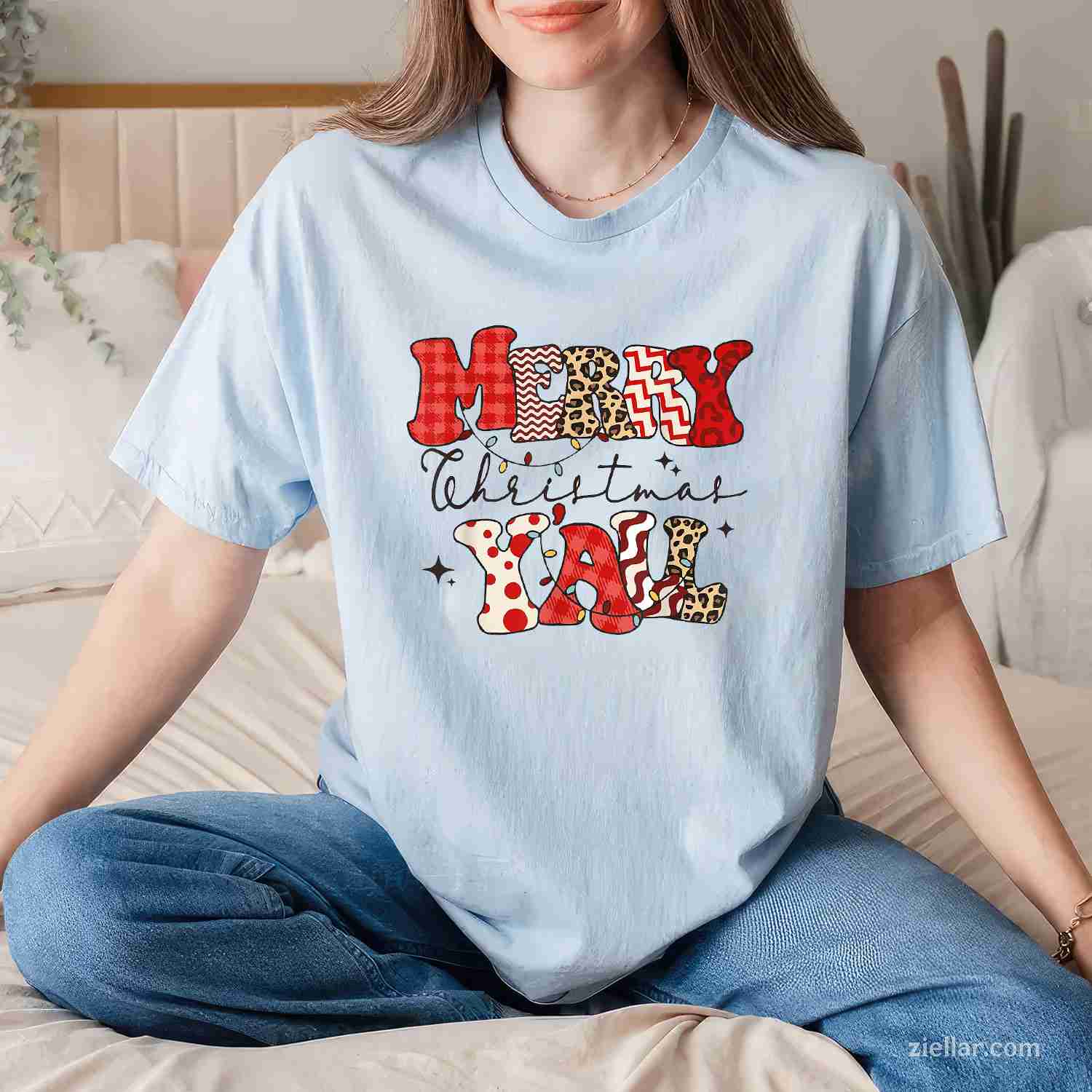 Merry Christmas Y'All Leopard Buffalo Pajama Family T-Shirt, A Merry Christmas Family Pajama Tee
