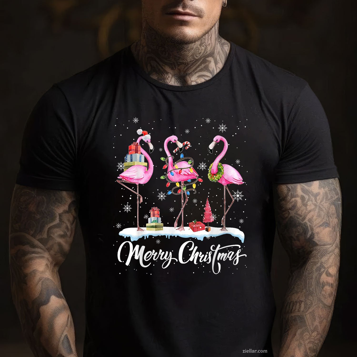 Merry Christmas Hat Santa Flamingo Light In