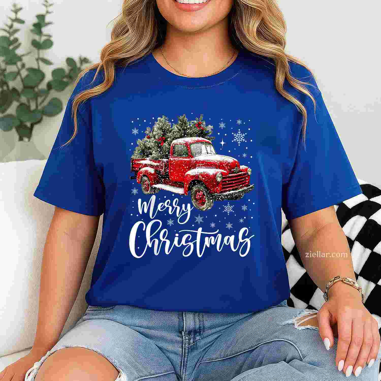 Merry Christmas Red Truck Family Matching Christmas Pajama T-Shirt, A Red Truck Family Matching Christmas Tee