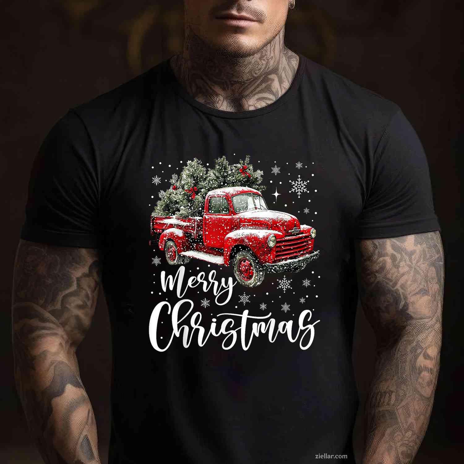 Merry Christmas Red Truck Family Matching Christmas Pajama T-Shirt, A Red Truck Family Matching Christmas Tee