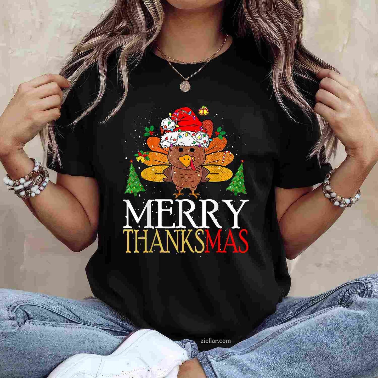 Merry Thanksmas Happy Thanksgiving Santa Turkey Tee, Thanksgiving T-Shirt for Men Women Adults Unisex, Classic Fit Unisex Design, Everyday Wear Essential