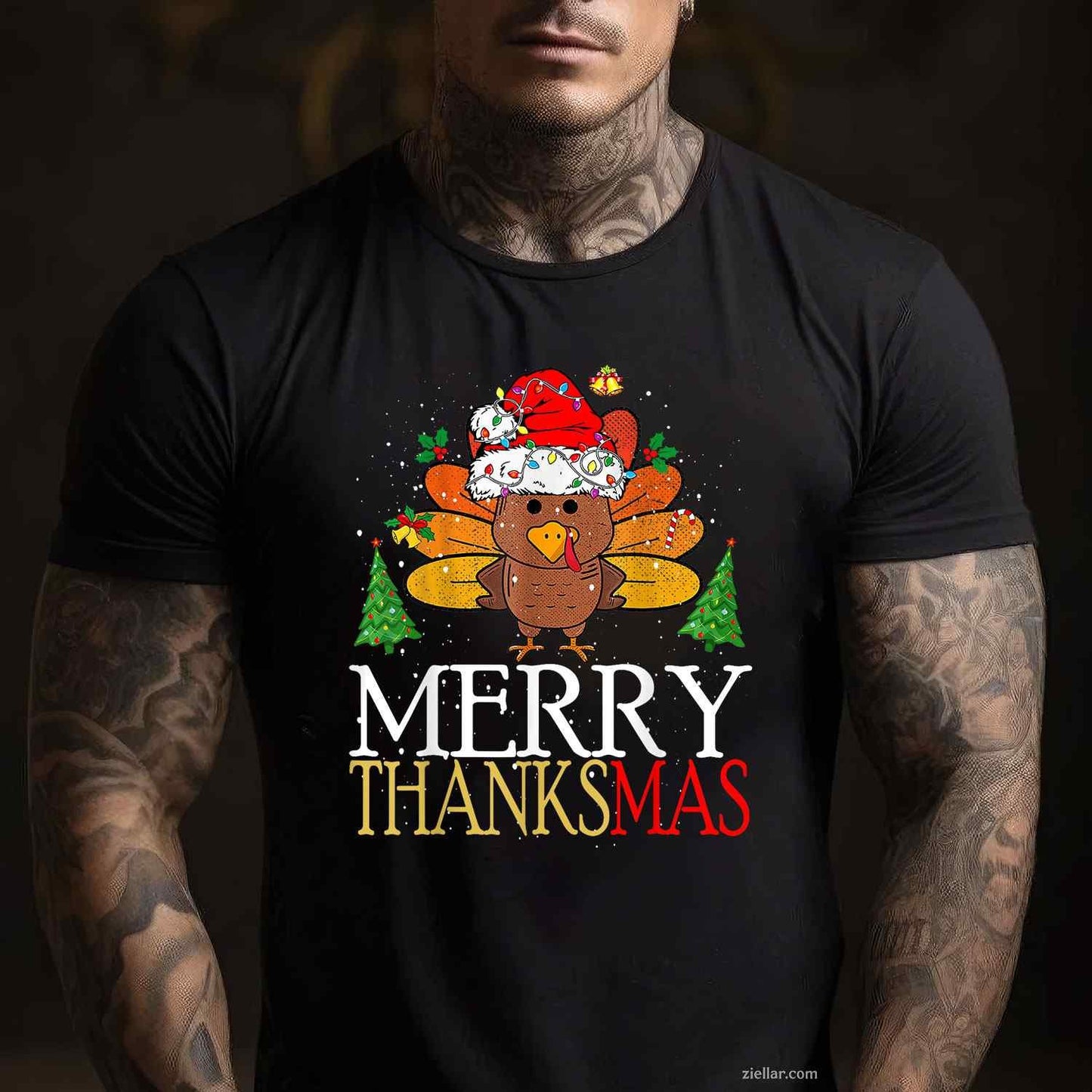 Merry Thanksmas Happy Thanksgiving Santa Turkey Tee, Thanksgiving T-Shirt for Men Women Adults Unisex, Classic Fit Unisex Design, Everyday Wear Essential