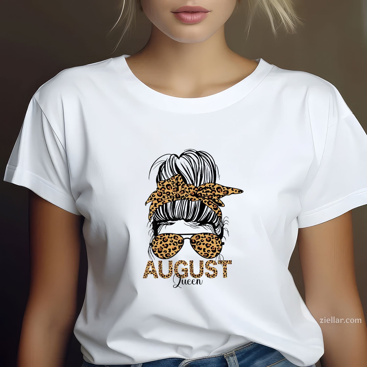 Messy Bun August Queen Tee and T-Shirt, Birthday Month T-Shirt for Women Adults