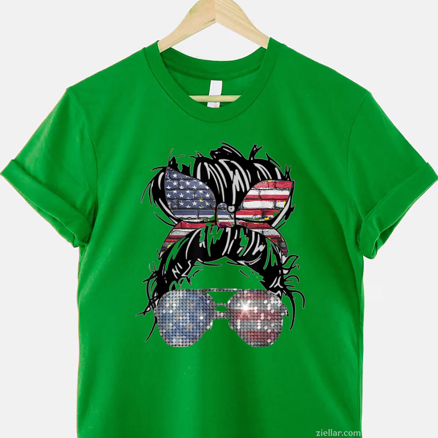 Messy Bun American Flag Glasses 4th of July Patriotic TShirt