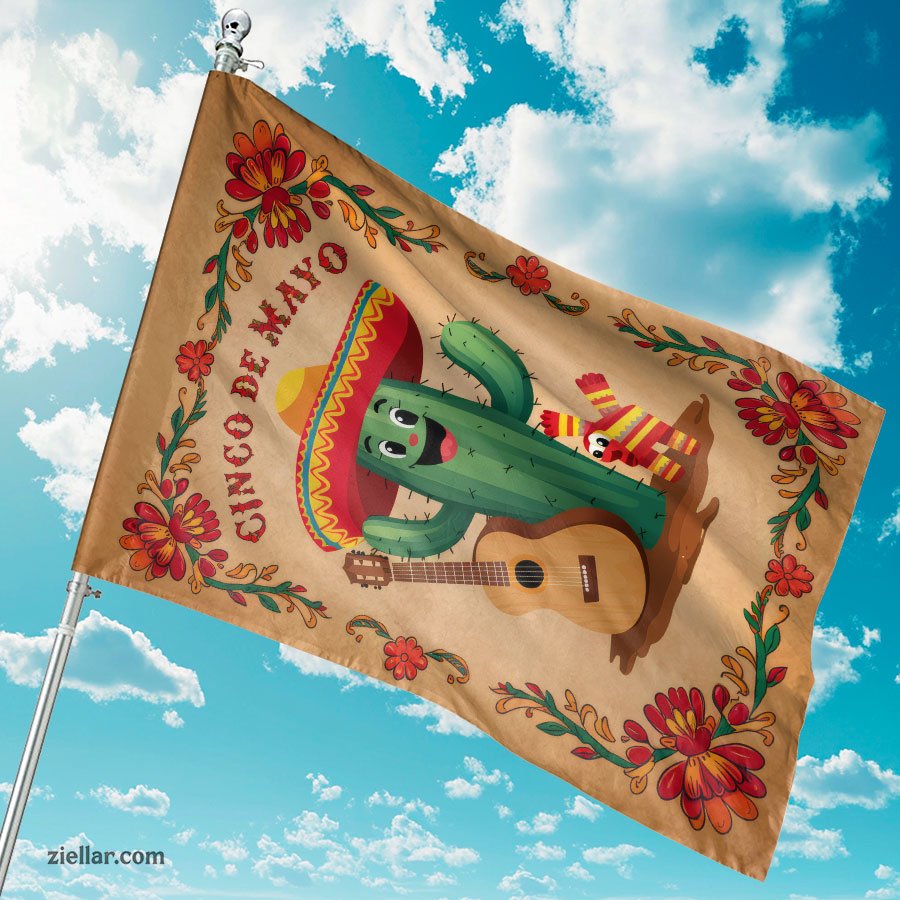 Mexican Cactus Sombrero Yard Flag 12x18 Cinco de Mayo Party Outdoor Decoration
