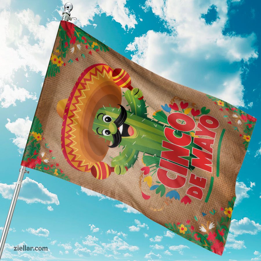 Mexican Fiesta Garden Flag Cinco de Mayo Party Decor, Cactus Pinata Sombrero