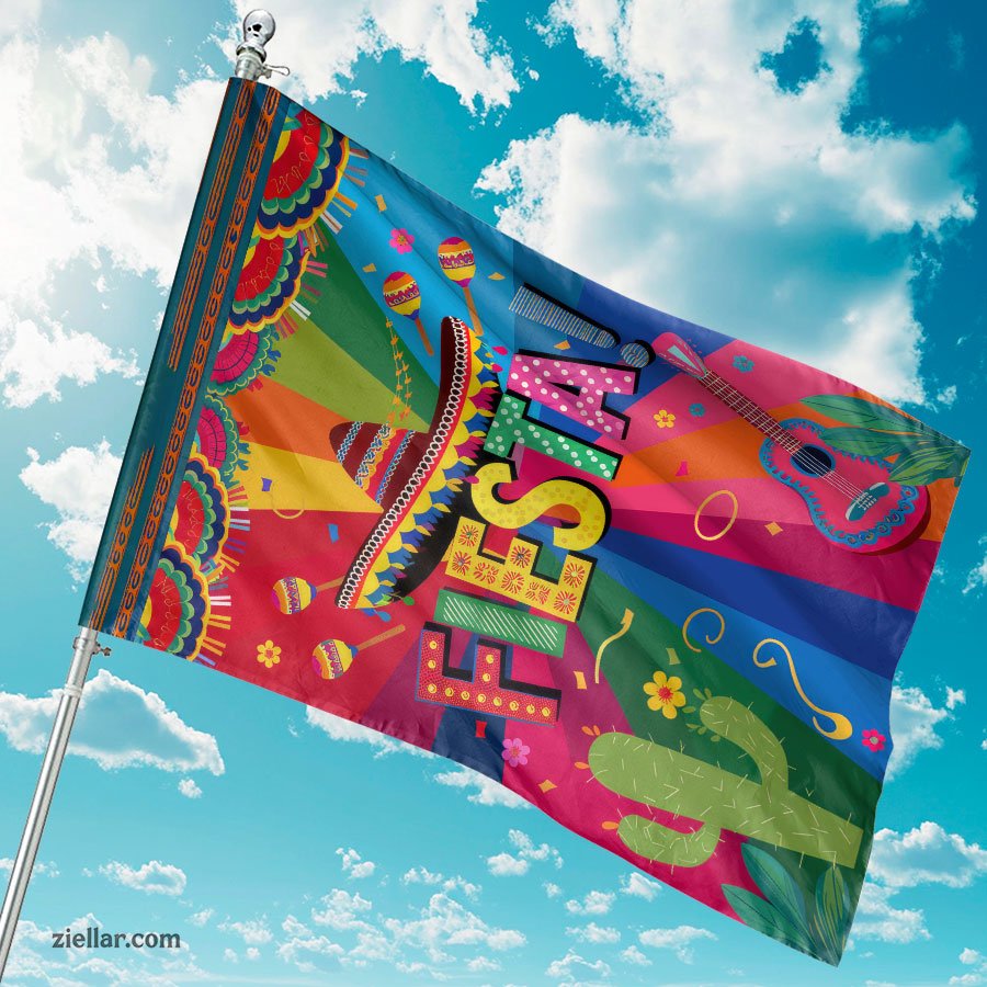 Mexican Fiesta Garden Flag Double Sided Yard Decor with Cactus Guitar Avocado
