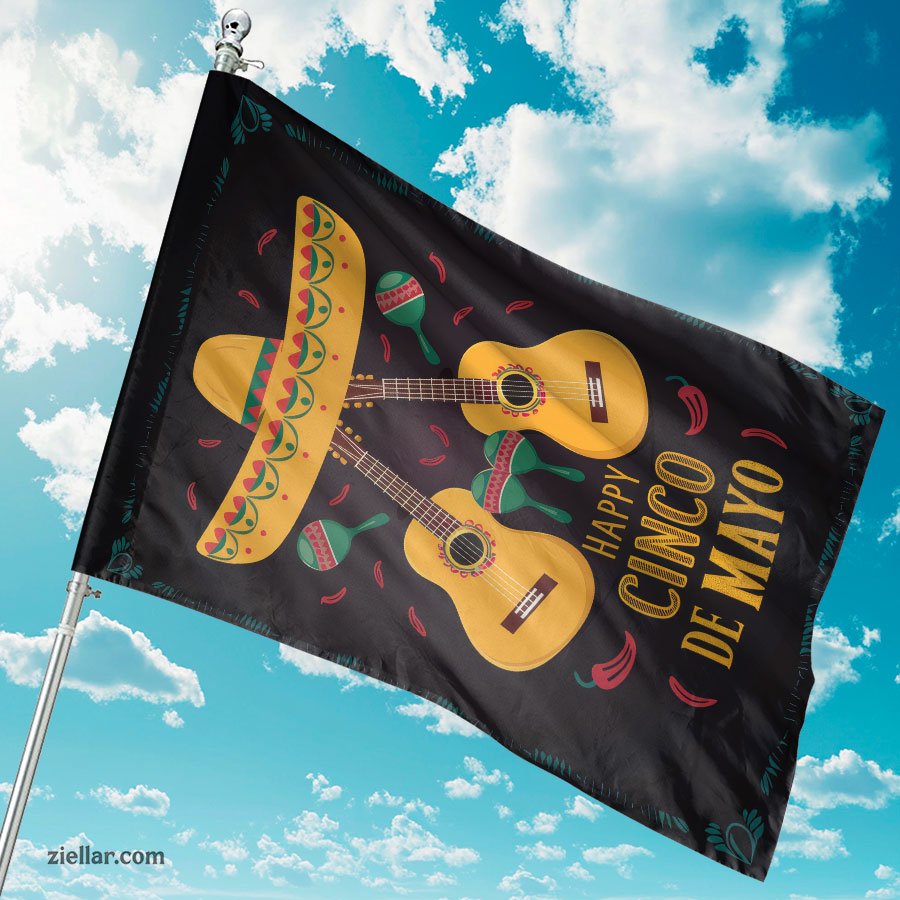 Mexican Sombrero Guitars and Maracas Garden Flag 12x18 Fiesta Outdoor Banner