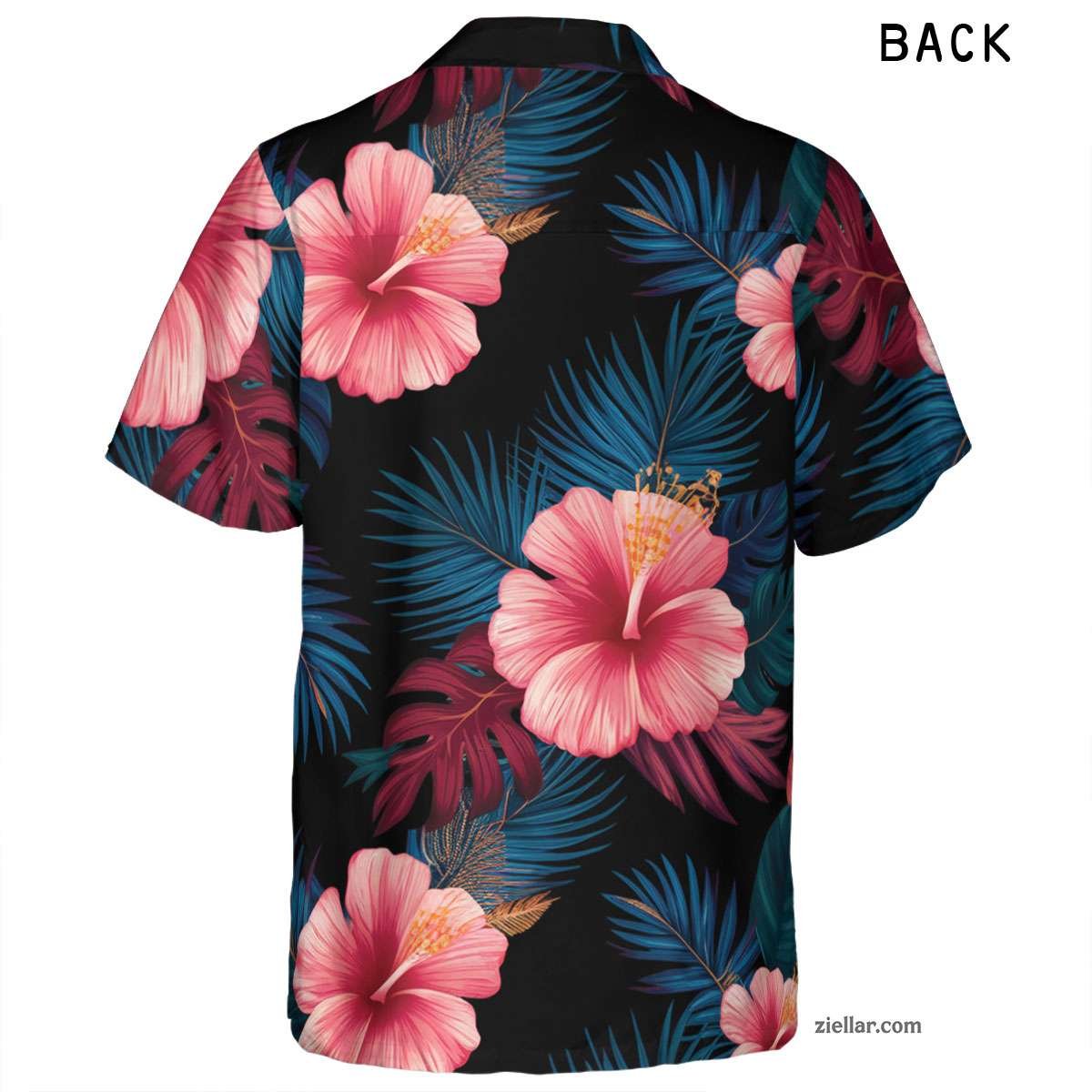 Midnight Bloom Hawaiian Shirt Tee, Tropical Hibiscus Aloha Shirt for Adults