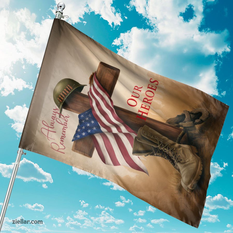 Military Memorial Garden Flag with Helmet Boots Cross, Honor Heroes Yard Decor