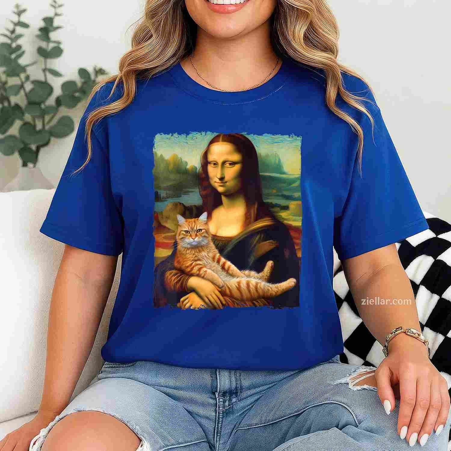 Mona Lisa Kitty  for Cat Lovers Funny Graphic Tee and T-Shirt Gift for Adults Men Women Unisex