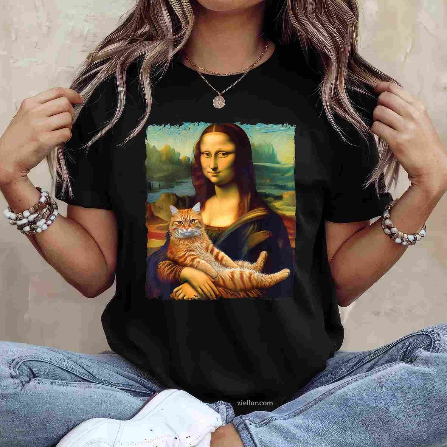 Mona Lisa Kitty  for Cat Lovers Funny Graphic Tee and T-Shirt Gift for Adults Men Women Unisex