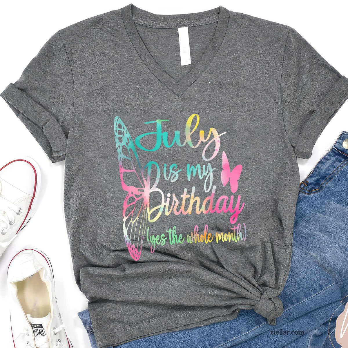 Month July Birthday For Women Is My Girl V-Neck Shirt
