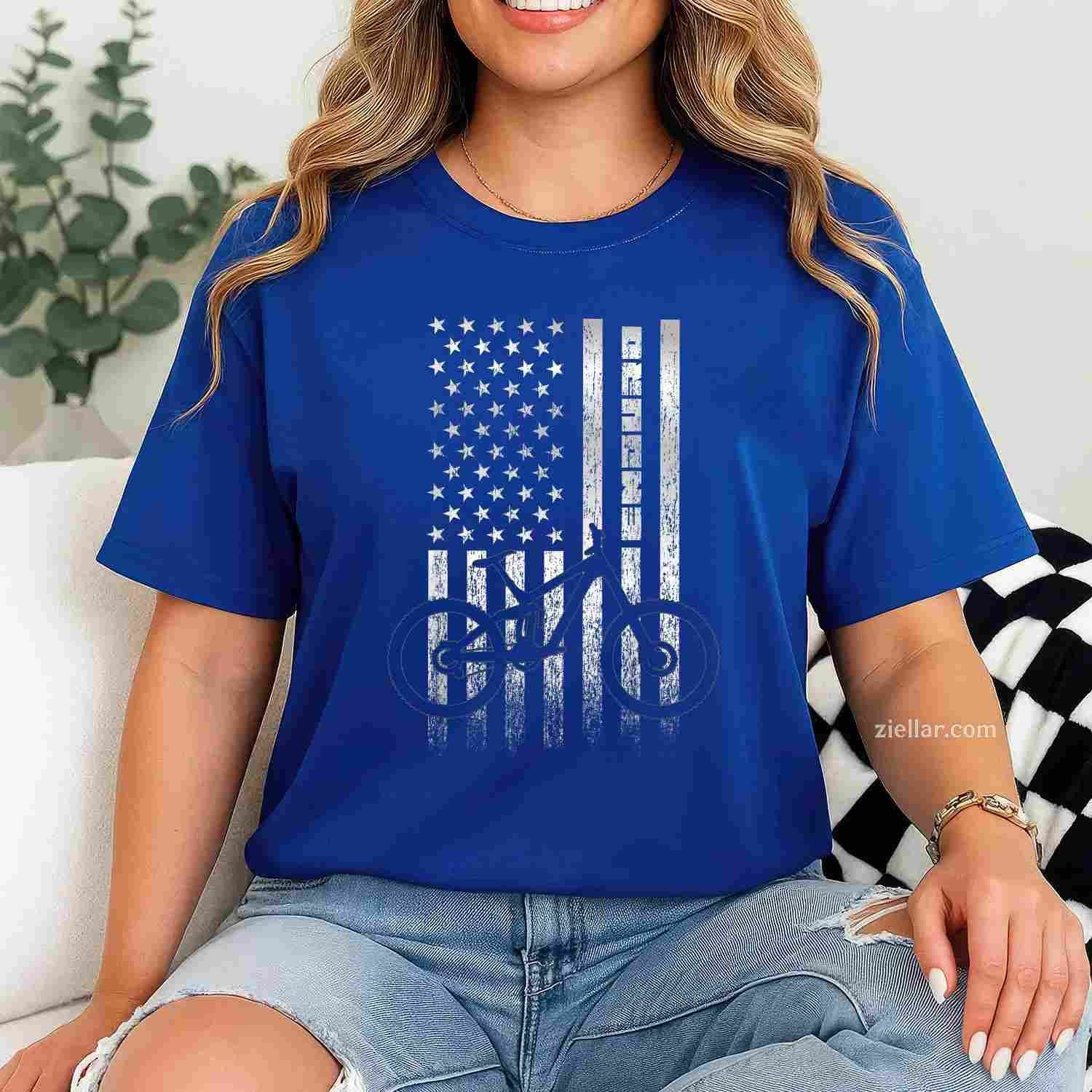 Mountain Bike 4th of July - Independence Day Patriot Flag T-Shirt Tee for Women Men