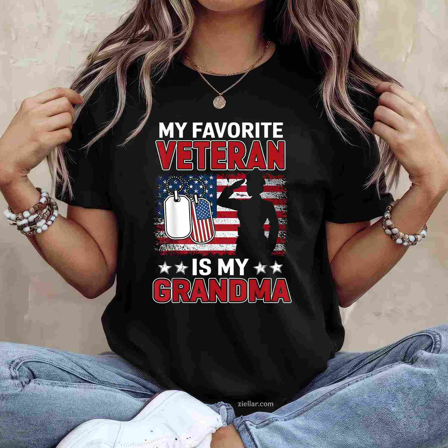 My Favorite Veteran Is My Grandma, Usa Flag Veterans Day T-Shirt And Tee For Women