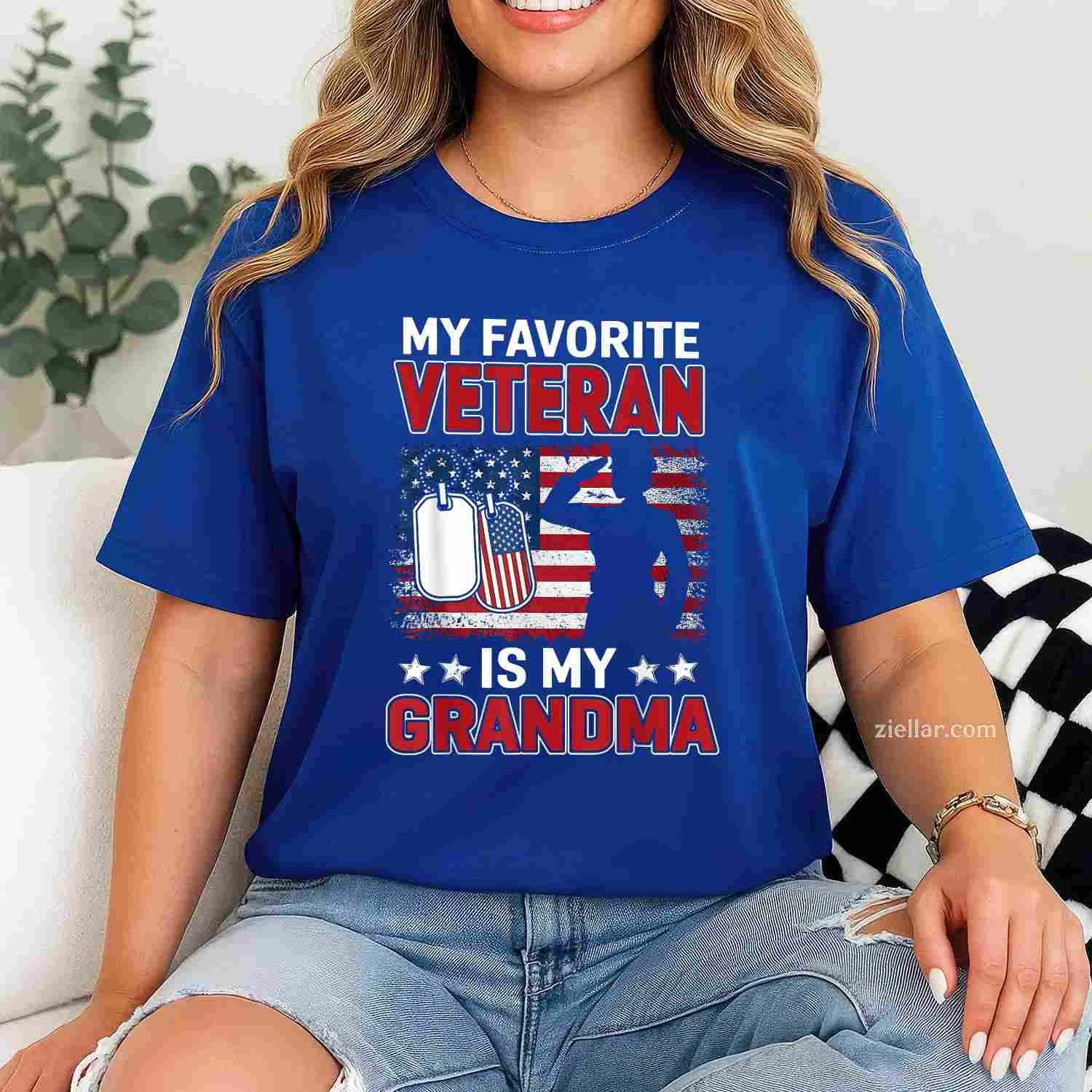 My Favorite Veteran Is My Grandma, Usa Flag Veterans Day T-Shirt And Tee For Women