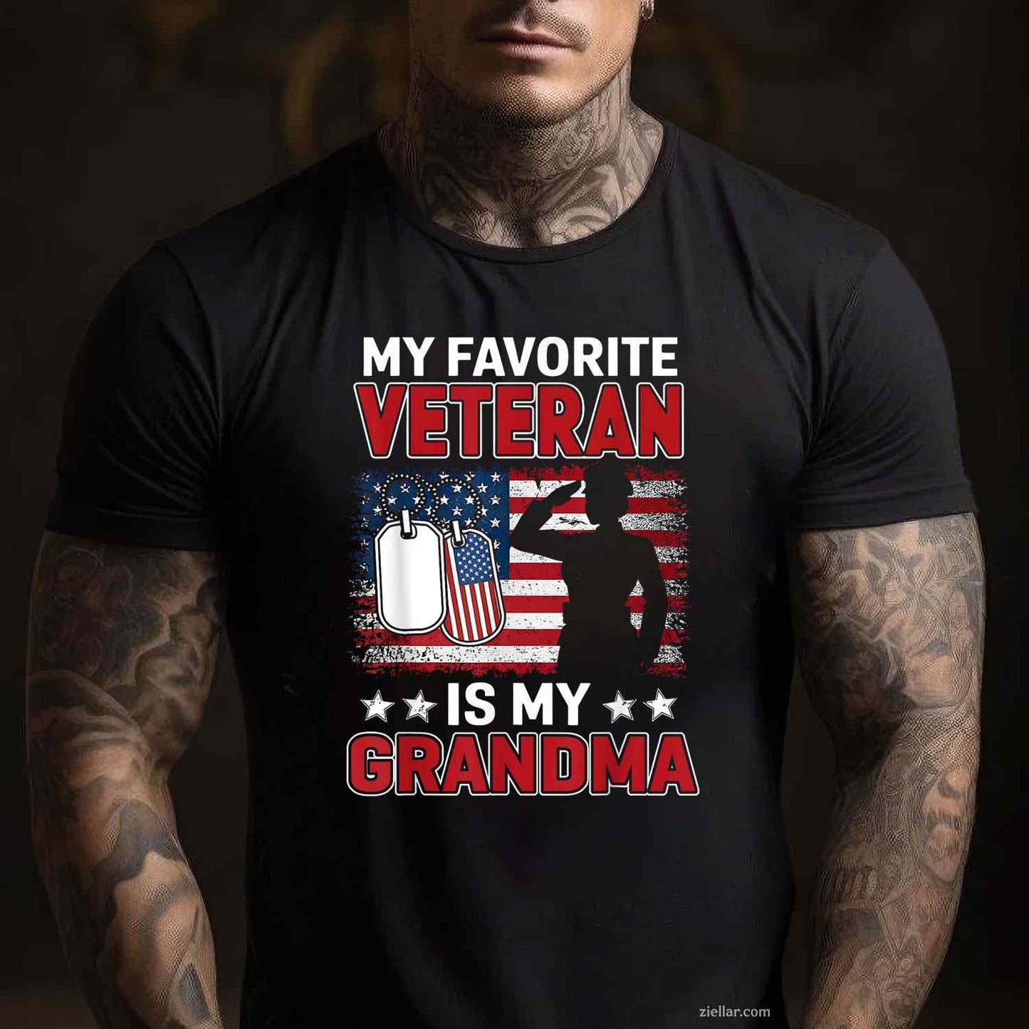 My Favorite Veteran Is My Grandma, Usa Flag Veterans Day T-Shirt And Tee For Women