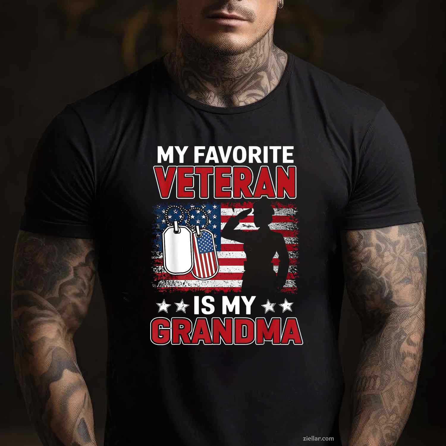 My Favorite Veteran Is My Grandma, Usa Flag Veterans Day T-Shirt And Tee For Women