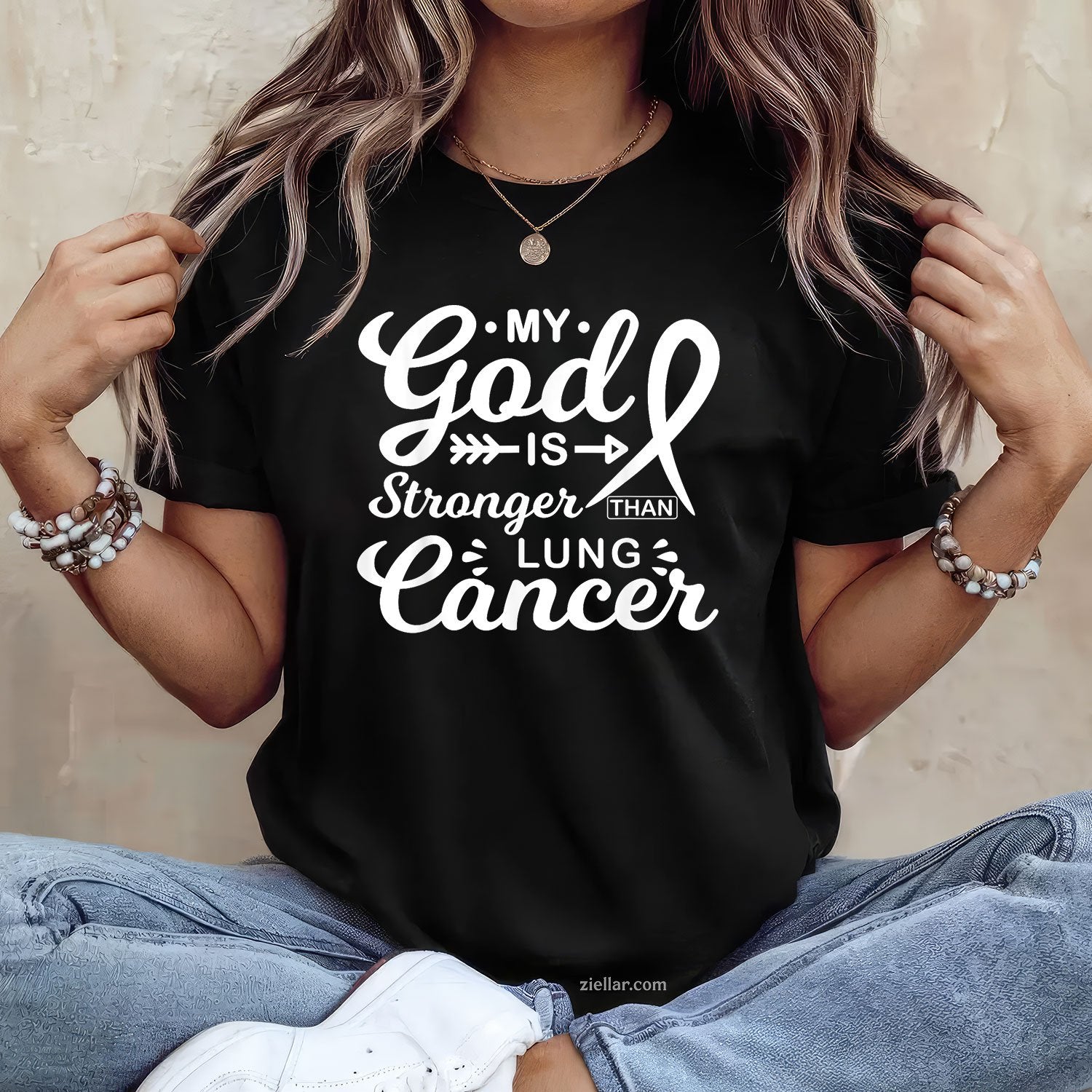 My God is Stronger Than Lung Cancer Awareness Warrior T-Shirt