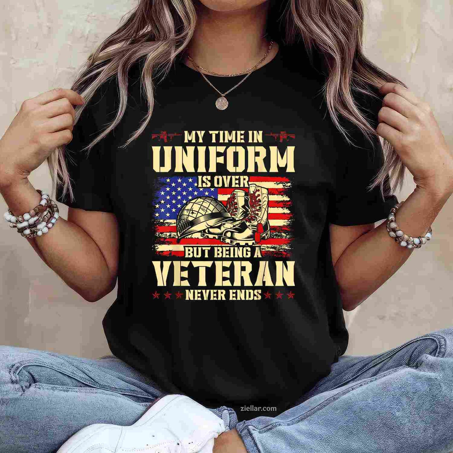 My Time In Uniform Is Over But Being A Veteran Never Ends T-Shirt And Tee For Adults