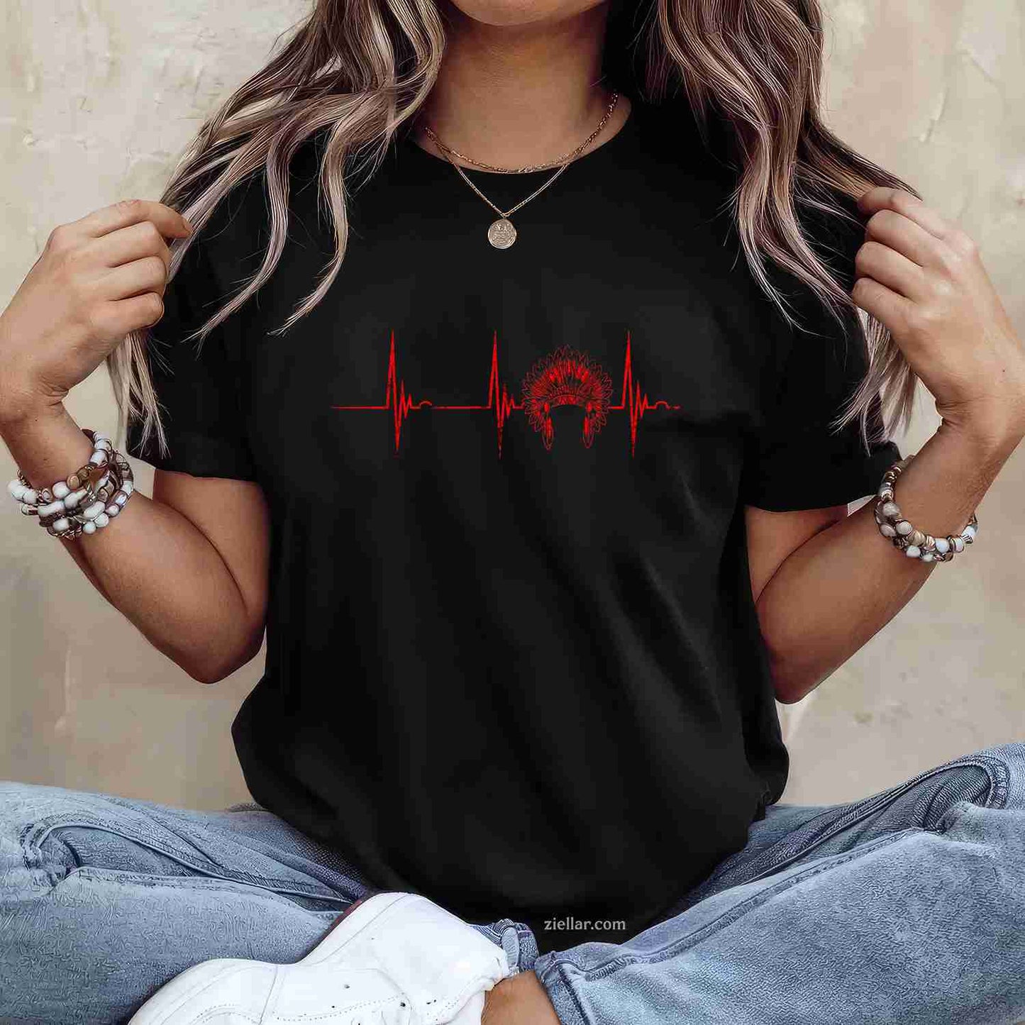 Native American Indian Chief Skull Motorcycle Headdress T-Shirt And Tee For Adults