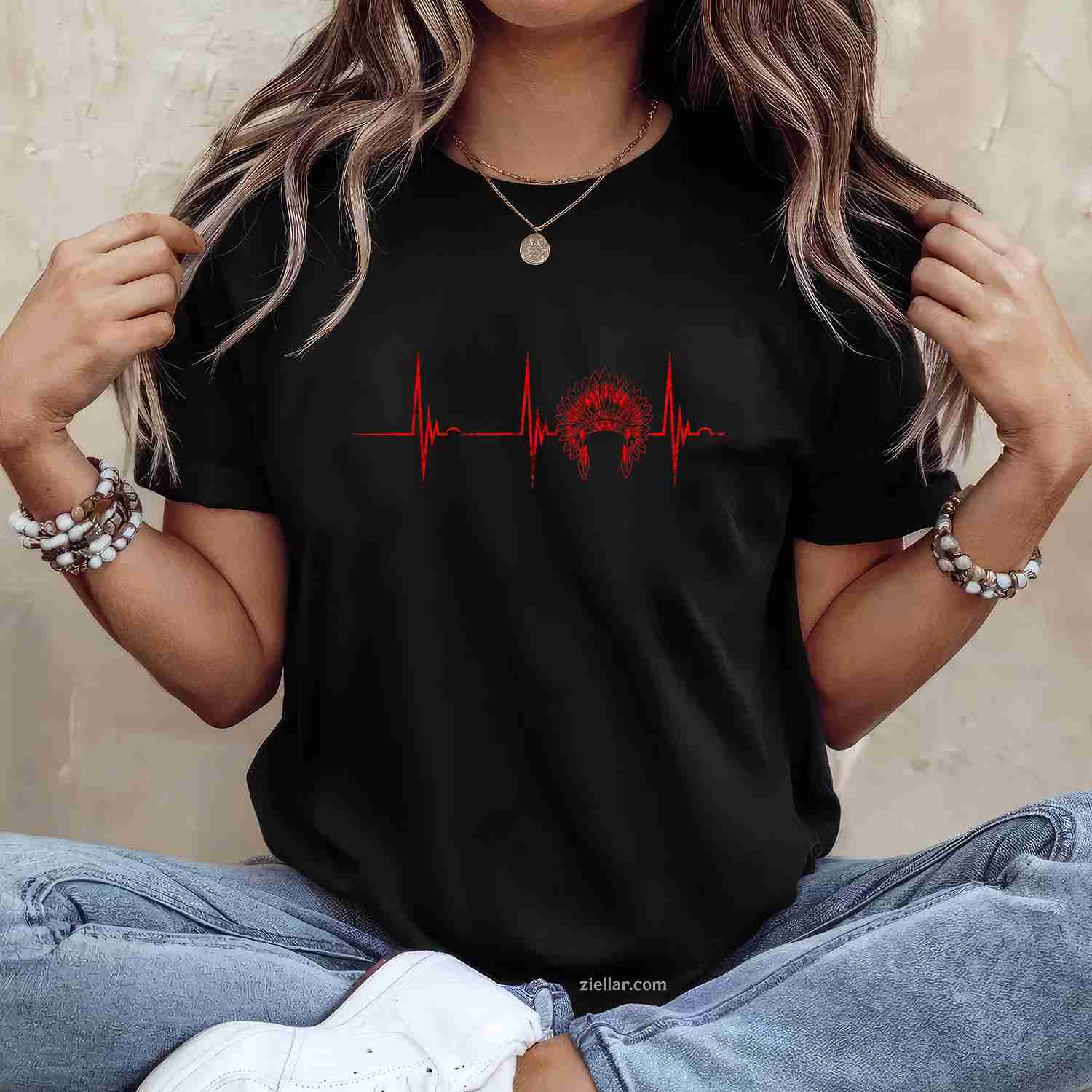 Native American Indian Chief Skull Motorcycle Headdress T-Shirt And Tee For Adults