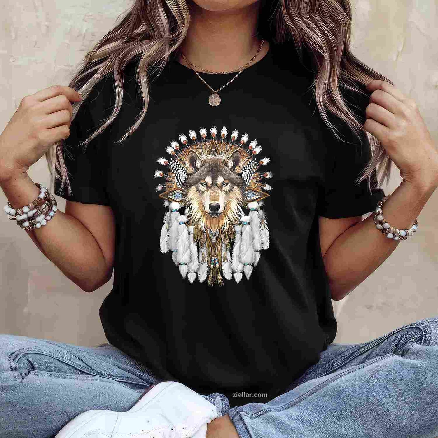 Native American Wolf Feather, A Premium T-Shirt And Tee For Adults