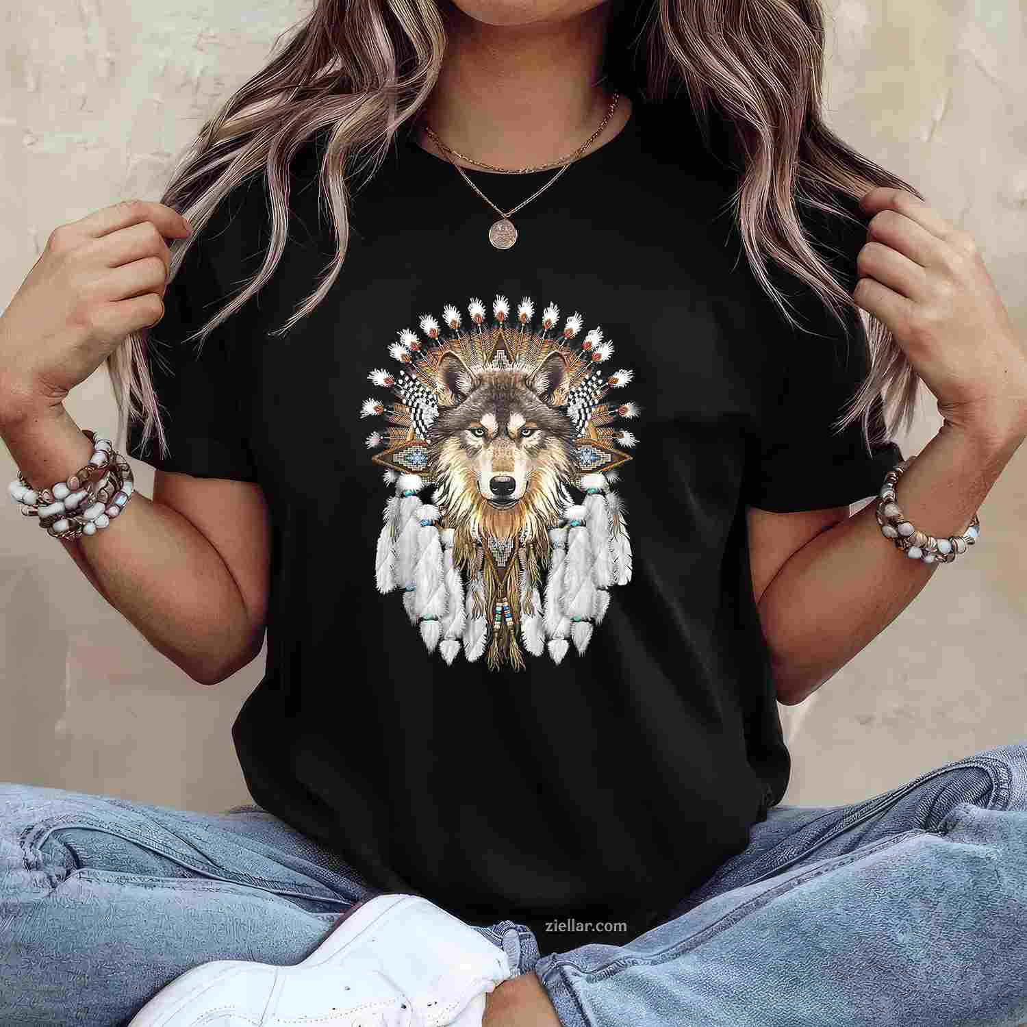 Native American Wolf Feather, A Premium T-Shirt And Tee For Adults